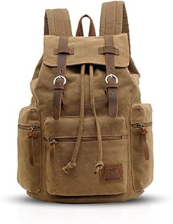 FANDARE Vintage Backpack Canvas Daypacks School Bag Outdoor Hiking Rucksack College Bookbag Teenager Travel Field Pack Large Knapsack Durable Infantry Pack for Women Men Black