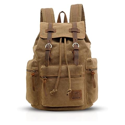 FANDARE Vintage Backpack Canvas Daypacks School Bag Outdoor Hiking Rucksack College Bookbag Teenager Travel Field Pack Large Knapsack Durable Infantry Pack for Women Men Brown a Cover