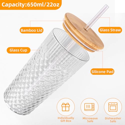 BELICOO 2 Pack 23oz Glass Cups with Lids and Straws, 650ml Iced Coffee Glasses Cup - Image 4