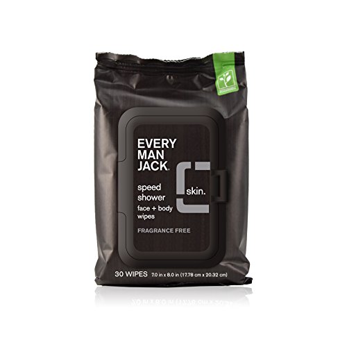 Every Man Jack Speed Shower Face + Body Wipes, Fragrance Free, 30-count