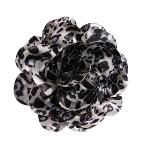 Image of Satin Fabric Rose Flower Brooches Dainty Leopard print Dyed Large Brooches Pins for Women Elegant Rose Flower Brooches Wedding Party Dance Dress Suit Ceremony Clothes Accessories Jewelry 7.5in