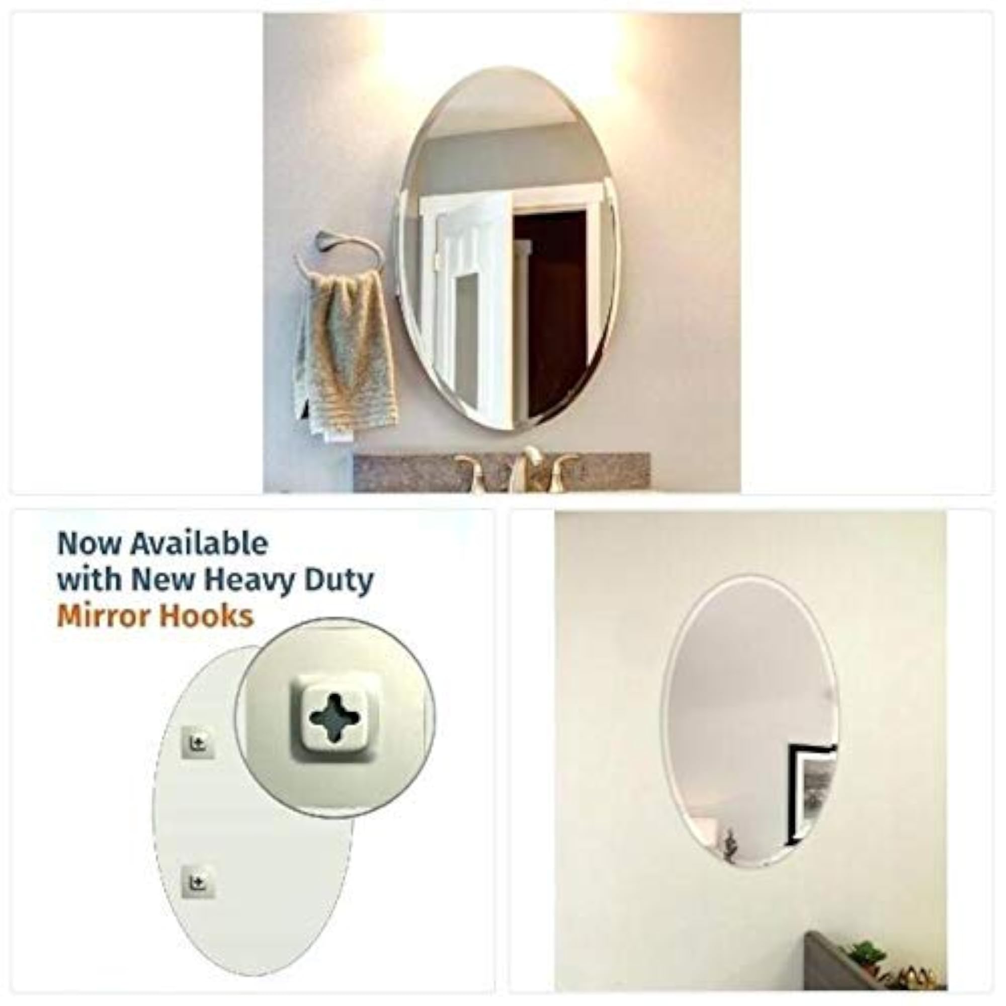 Vanity Mirror Glass Bathroom Wall - Full Length Frameless Oval Shape