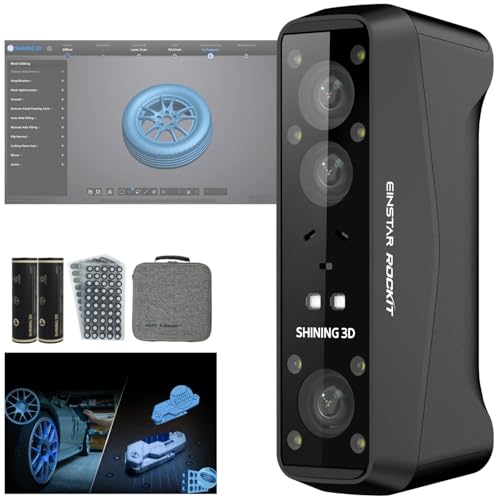 Shining3D [ Einstar Rockit Wireless Laser 3D Scanner ] with Scanning Software, 38 Laser Lines, 7 Parallel Laser Lines, 0.05mm HDR for Reverse Engineering, Manufacturing and Art