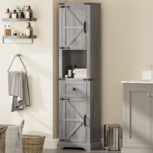 Vabches 66" Tall Farmhouse Bathroom Storage Cabinet with Barn Doors