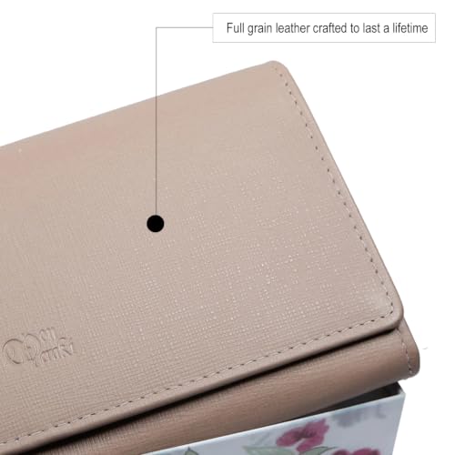 Image of Women's Top Grain Leather Wallet, RFID Blocking Bifold clutch, 17 Card Slots, Zip Pocket Organizer, Elegant Gift for Women - Birthday, Valentine, Anniversary - Saffiano Rose Pink