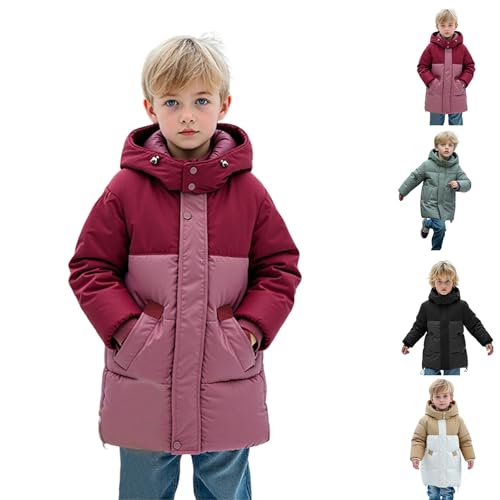 Boys Girls Hooded Puffer Parka Coat Teen Zip Up Plain Lightweight Puffy Down Jacket Winter Warm Quilted Outwear