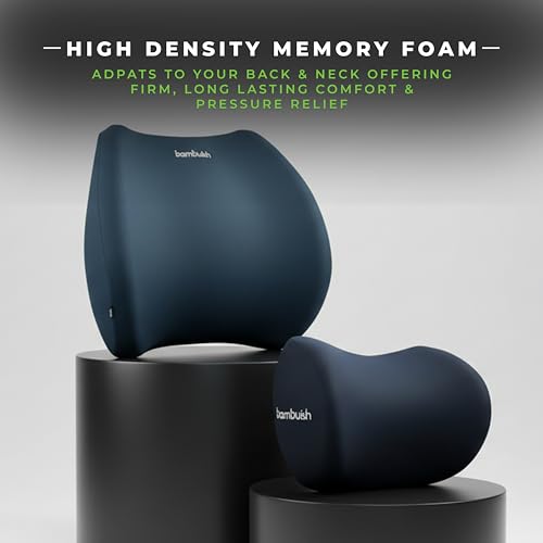 Image of Neck Rest & Lumbar Seat Cushion Combo Memory Foam Car Seat Back Support, Orthopedic Lumbar Back Rest for Back Pain Relief, Office Chair & CarBack Support Support Pillow