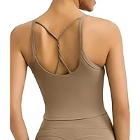 Sutiã esportivo feminino cruzado nas costas, suporte macio, bojos fixos, altamente elástico, respirável e à prova de choque, Caqui, P