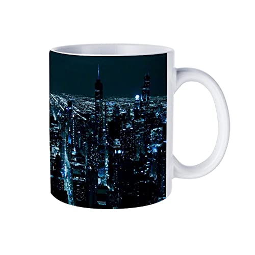 コーヒーカップ 人気 マグカップ 絶景- ニューヨークの青い町カップ 広口 ミルク かわいい おしゃれ 牛乳 大容量 ティー 陶器 男女兼用 オフィス 家庭用 電子レンジ温め対応 贈り物 プレゼント 330ml