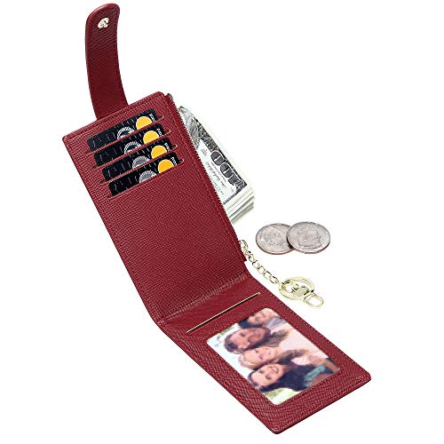 Image of Badiya Slim Women Wallet RFID Blocking Bifold Compact 9 Card Slots Holder Wallets Soft Leather with Zipper Coin Pocket 2 ID Window