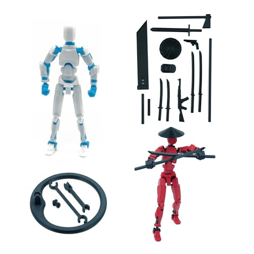 Image of Dummy 13 Action Figure Robot | Fully Articulated 3D Printed Robot Toy | 5.4-inch Collectible Figurine | Matte Finish | Unassembeled | Combo of 2 (Red-Black+White-SkyBlue)