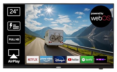 REFLEXION LDDX24IBT-Black Smart LED Fernseher 24 Zoll / 60cm, LG webOSHub, Wohnwagen/Wohnmobil/Camping/Caravan/Boot/LKW TV, Slimline, 12/24/230 Volt, Full HD, Triple Tuner, Bluetooth, WLAN, DVD-Player