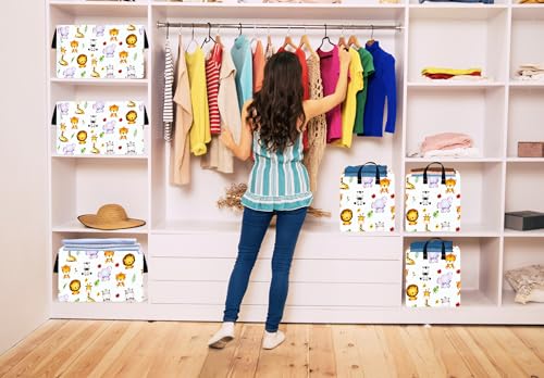 Image of Kid Clothes Storage Basket Gift Shelf Basket Toy Storage Bin, Nursery Basket Organizer Box for With Handles for Room Deco (Leaf Animal)