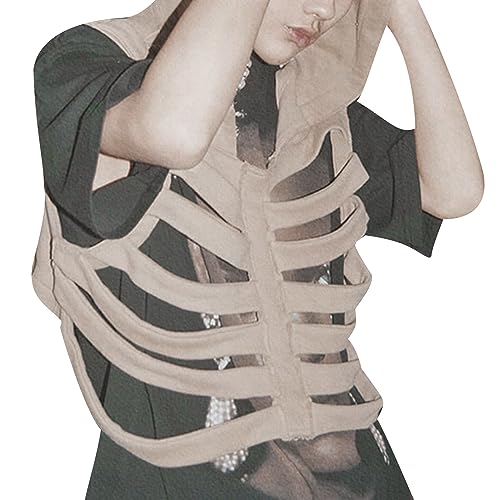 Unisex Skeleton Gilet Hooded Vest Casual Hollow Crop Tops Punk Sleeveless Hoodie for Men Women Streetwear Y2K Clubwear2