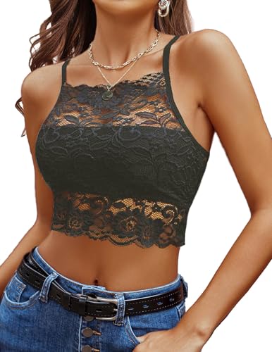Image of Avidlove Lace Bralette for Women High Neck Camisoles Racerback Double-Layered Crop Top