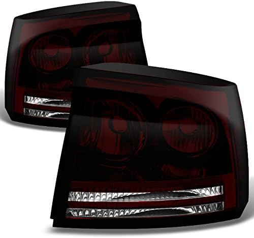 AKKON - For Dodge Charger Dark Red Tail Lights Brake Lamps Driver Left + Passenger Right Side Replacement