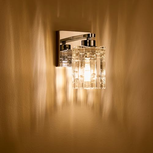 Image of MONKFISH WS76 Modern Style Wall Sconce, 1-Light with Glass Shade Modern Minimalist Wall Lamp Light Fixture for Living Room Bathroom Bedroom Stair Cafe, UL Listed (Chrome)