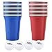 TOPINCN Cerveza Pong Juego De Bebida Set 22 Unids Juego De Tazas De Plástico Con 4 Unids Ping Pong Bolas Al Aire Libre Bar Pub Pub Party Supplies 16 Oz(Vasos Rojos 11 + Vasos Azules11 + 4 Bolas)