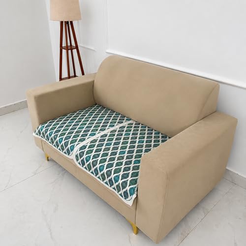 Image of Homerz Premium 'Maharaja Paradise Series' Sofa Cover | Net Fabric Sofa Cover | Washable, Anti-Dust Backed & Wrinkle Resistant Cover (Aqua Lattice, 2 Seater, Only Seat Cover)