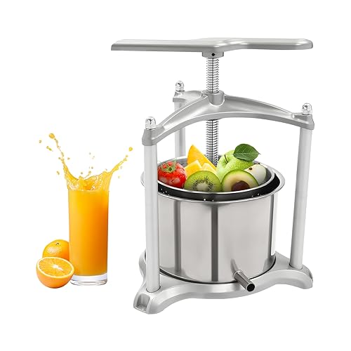 Fruit Wine Press, Wine Press Fruit Cider Grinder With Dual Stainless Steel Barrels, Manual Press Machine with Triangular Structure & T-Handle, Manual Juicers Machine For Home Use (USA Stcok)