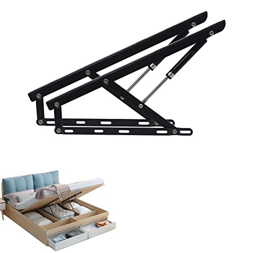 GXXINGIN Kit de elevación de Cama, Mecanismo de elevación de Cama Plegable de 2 Piezas, Soporte neumático de elevación, Elevador de Cama con Caja de Almacenamiento, Soporte de elevación con puntal de