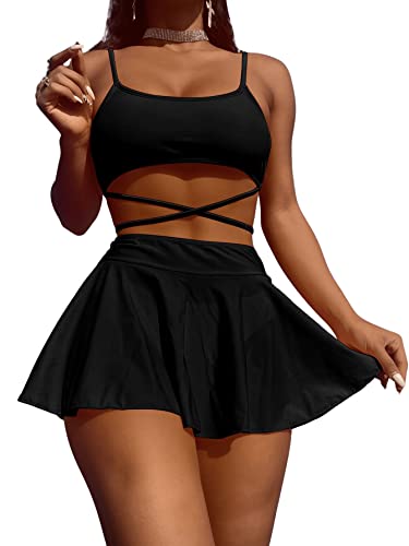 GORGLITTER Damen 3 Packe Bikini und Strandrock Set Bademode 3-teiliges...