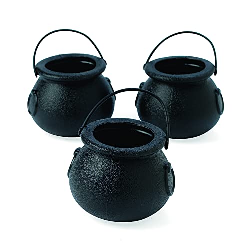 Fun Express 1 Dozen Mini Cauldron Kettles, BPA Free Plastic, St. Patrick's Day, Halloween, Bachelorette Parties, Witches and Wizards, Birthday, Baby Showers Party Decoration Supplies, Black