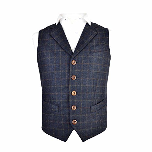 Gilet bleu marine à carreaux avec revers, tweed, bleu marine, XXXL Cover