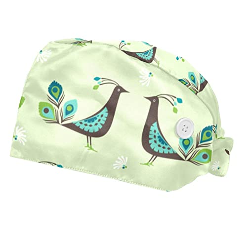 Casquettes de travail respirantes JDEZ lot de 2 chapeaux bouffants avec motif paon mixtes