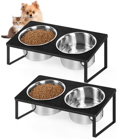 Dog Bowls Elevated 10° Tilted Pet Bowl for Large Medium Small Size Dogs Cats Large Capacity Raised Dog Bowl Feeder Water and Food Feeding Stand 1840 ml Capacity, Black 2 Pack