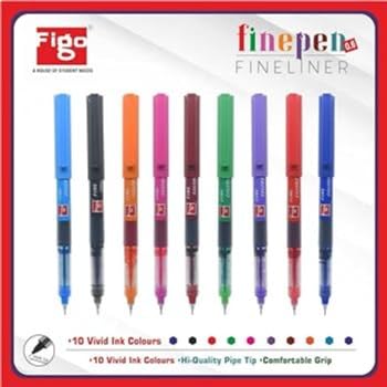 Image of Figo Fine Color Roller Pens, 0.6mm Pipe Tip, 10 Assorted Colours