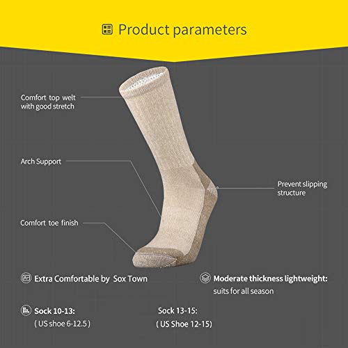 Sox Town Merino Wool Moisture Wicking Outdoor Hiking Hiker Cushion Crew Socks For Men 4 Pack(Khaki L) #TOP4