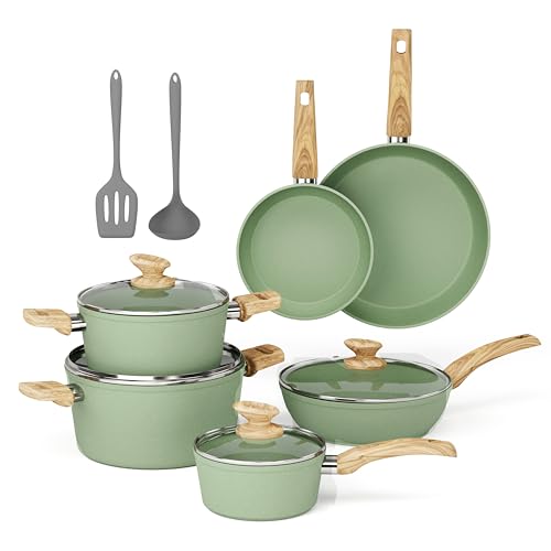 Comparison: Best Green Pan Pot Set 7 MAISON ARTS Pots and Pans Set Non Stick, 12 Piece Green Granite Kitchen Cookware Induction Compatible, Pot and Pan Sets for Cooking Nonstick
