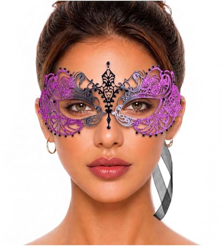 Image of Masquerade Mask for Women with Rhinestones - Elegant Metal Half Face Mask for Masquerade Parties, Mardi Gras, & Themed Events