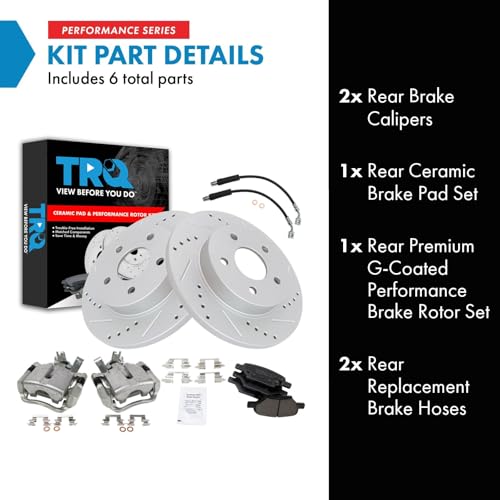 Image of TRQ Performance Rear Brake Pad and Rotor Set Ceramic Slotted Drilled | For 2005-2007 Chevrolet Malibu
