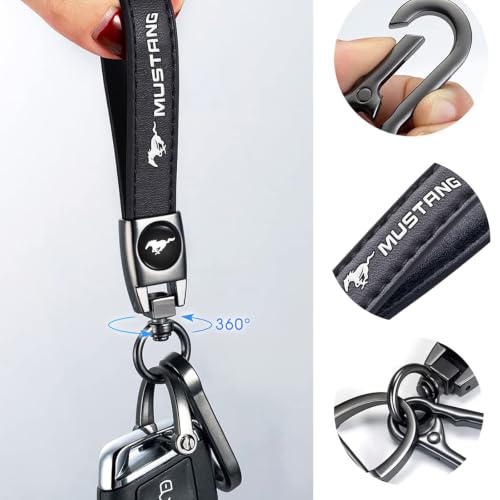 Image of YUIQIEUY Genuine Leather Car Keychain Key Chains Ring Accessories for Man and Woman Family Present Black