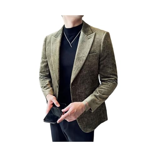 Men's Golden Velvet Suit Jacket Fashion Plaid Blazer Business Casual Suits Coats