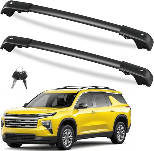 FengYu 220lb Lockable Roof Rack Cross Bars Compatible with Chevy Chevrolet Traverse 2022 2023 2024 2025, Heavy Duty Aluminum Roof Rails Crossbars Cargo Bars Canoe Rooftop Black Carrier Luggage.