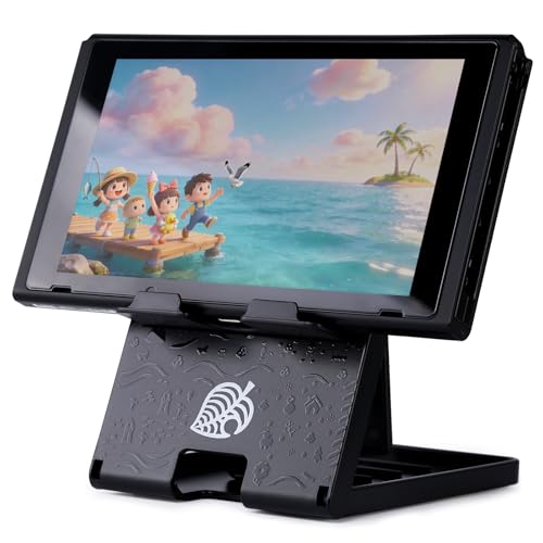 Tscope Foldable Switch Stand for Nintendo Switch/Switch 2/Lite/OLED, Adjustable Compact Portable Holder, Cute Leaf Design Gaming Stand Accessories (Black)