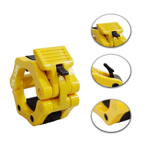 Image of De Jure Fitness Olympic Barbell Collars 2 Inch Pair - Quick Release Locking Design - Heavy Duty ABS Lock-Jaw Barbell Collars for Weightlifting, Powerlifting, CrossFit & Strength Training - Yellow