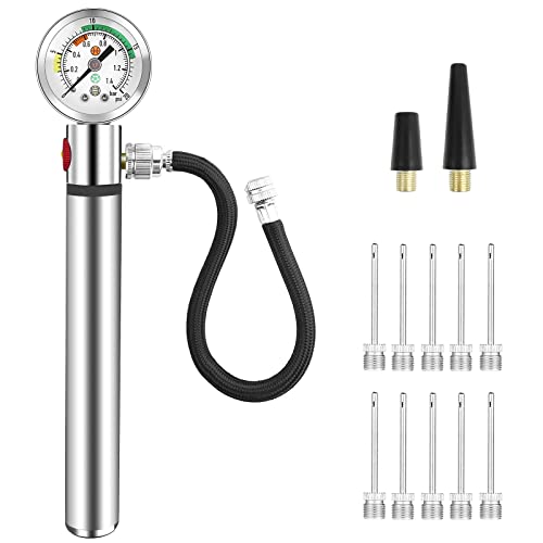 Ballpumpe mit Manometer, Sport Luftpumpe mit Nadeln & Druckablassventil für Basketball, Fußball und andere aufblasbare Bälle (Silber) Cover