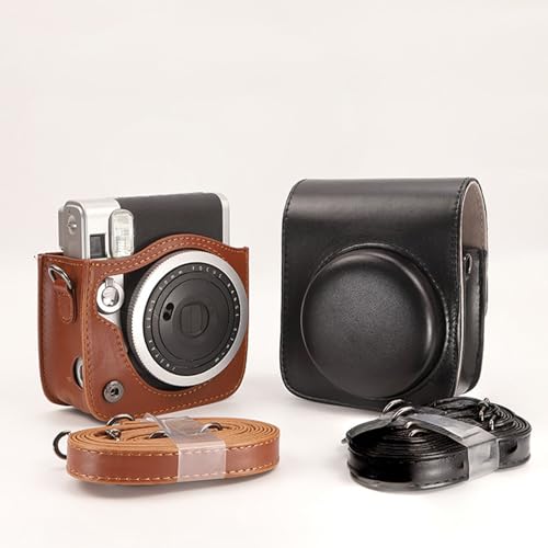 Custodia Protettiva Compatibile con la Fotocamera Istantanea Mini 90 da Viaggio Rigida pelle PU con Tracolla marrone