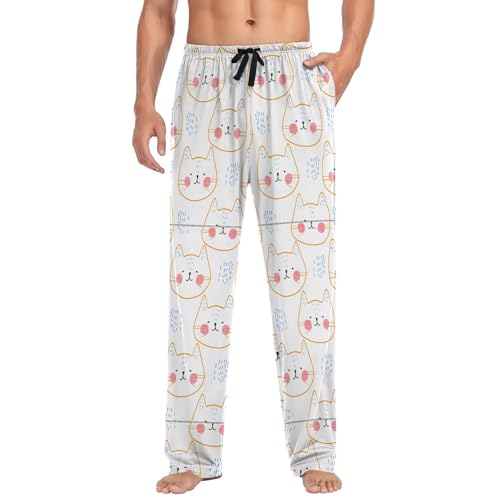 Cute Cat Faces Men's Pajama Pants Soft Lounge Lightweight with Drawstring and Pockets3