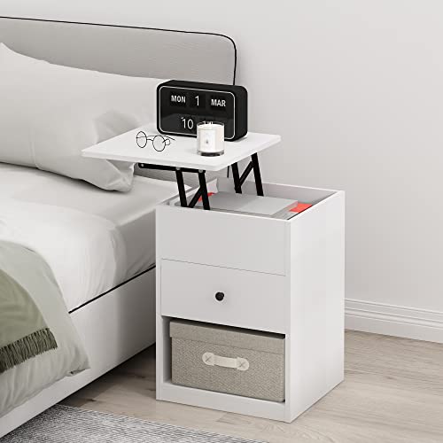 Furinno Jensen Night Stand, Lift-Top Nightstand with Drawer, Bedside Table,