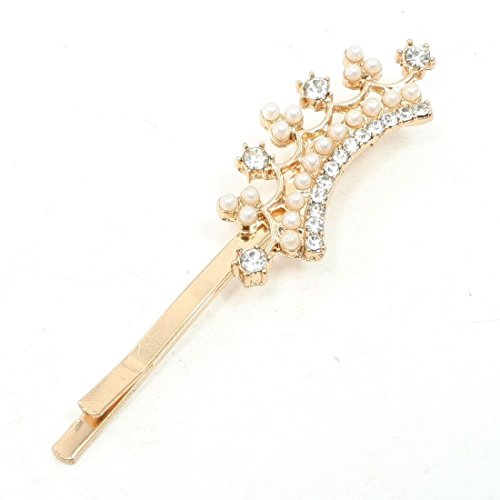 Beads Embellished Crown Hair Barrette Bar Metal Bobby Pin Clip for Ladies