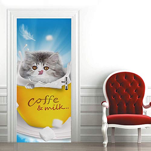 Sticker de porte chaton café papier peint escaliers imperméable