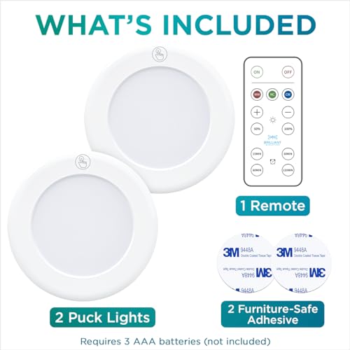 Brilliant Evolution Stick On Lights with Remote - Wireless Under Cabinet Lighting for Kitchens - Battery-Powered LED Puck Lights (2pk)