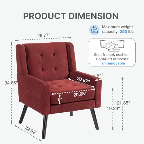 Sillón clásico tapizado rojo con estructura de madera miniatura 2