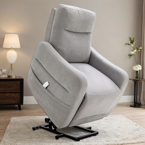 Image of zzlay Power Lift Recliner Chair for Elderly, Electric Lift Recliner Chair with USB Charging Port Side Pockets, Fabric Lift Chairs for Living Room Bedroom, Grey