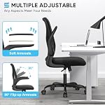 Sytas chaise de bureau, chaise de bureau ergonomique avec 90° Armes antidérapantes pour Space Saving, Mesh Home Office Chaise avec S-Shaped Lombar Support et 300 lbs lourd, chaise de travail d'ordinateur pivotant respirant, noir